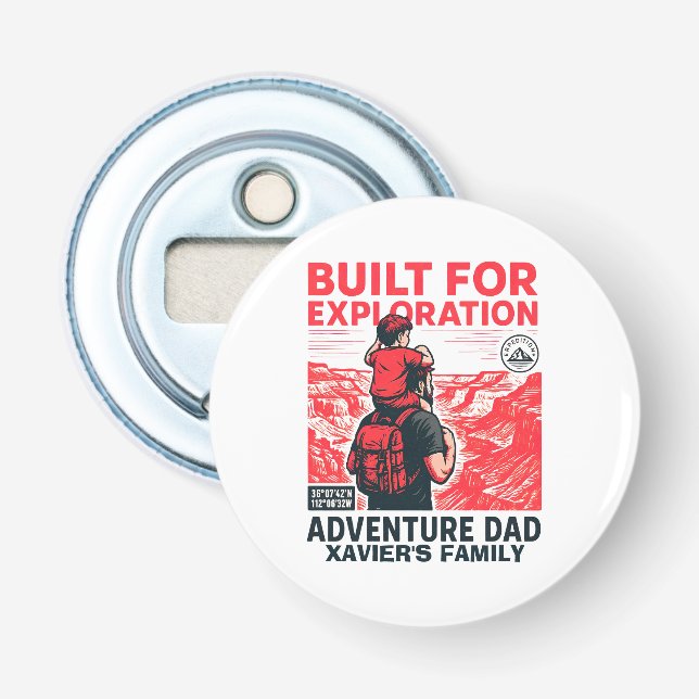 Abrebotellas Papá Aventurero – CONSTRUIDO PARA LA EXPLORACIÓN (Anverso)