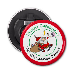 Abrebotellas Papá Noel sonriente entrega regalos de Navidad