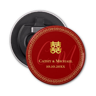 Abrebotellas Pareja de iniciales boda chino rojo