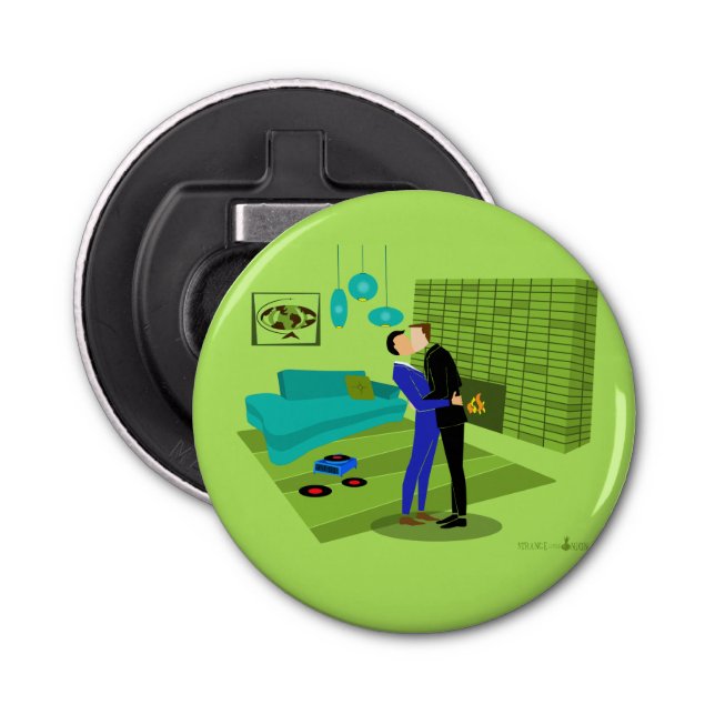 Abrebotellas Pareja gay retro enamorada (Anverso)