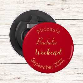 Abrebotellas Partido de Bachelor Rojo y Oro Minimalista Moderno