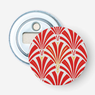 Abrebotellas patrón de abanico Art Deco - rojo sobre gris perla