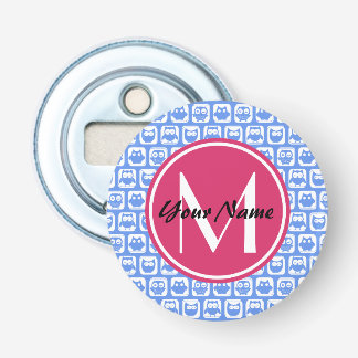 Abrebotellas Patrón de búho azul Personalizado rosado Monograma