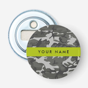 Abrebotellas Patrón de camuflaje gris, tu nombre, Personaliza