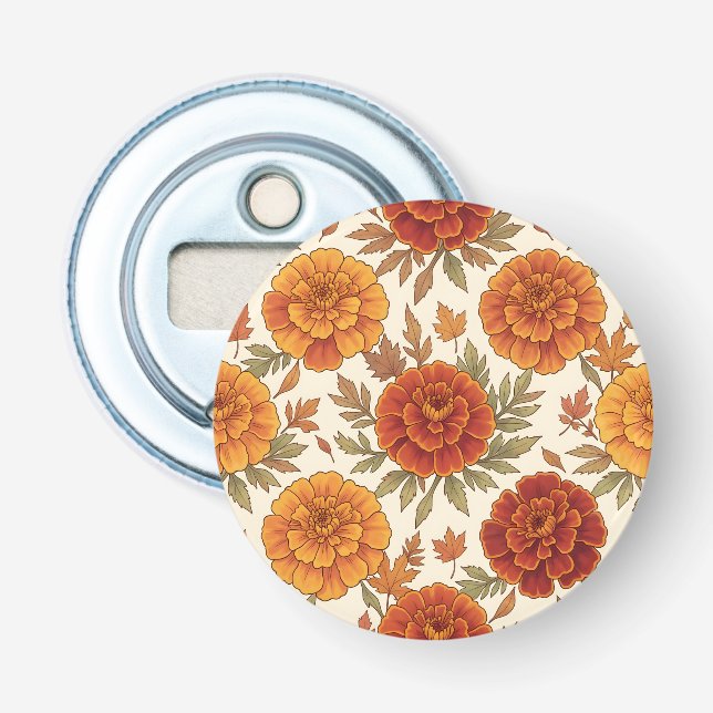 Abrebotellas patrón de flor de marigold de otoño (Anverso)