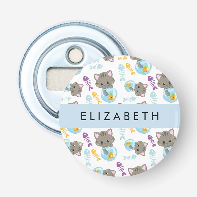 Abrebotellas Patrón De Gatos, Gatos Cutos, Gatitos, Tu Nombre (Anverso)