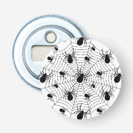 Abrebotellas Patrón de halloween de arañas blancas negras