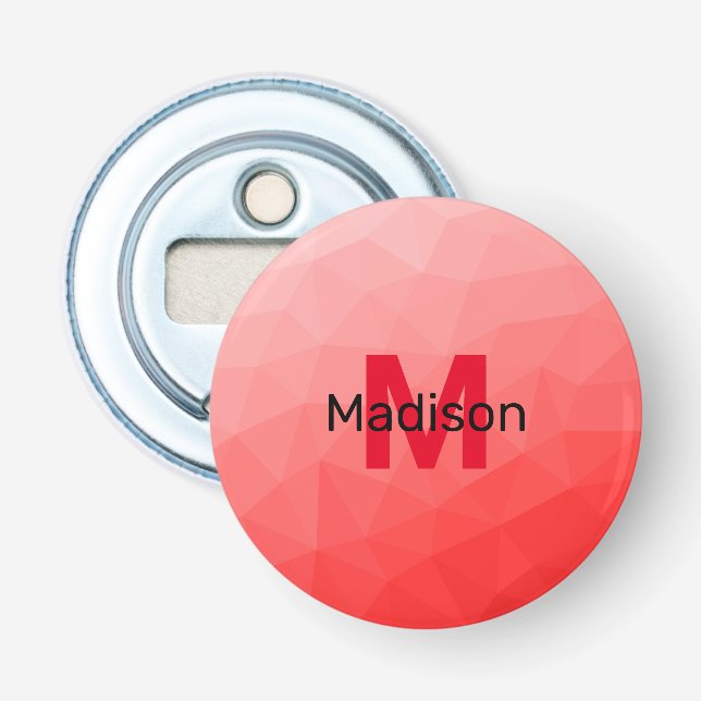 Abrebotellas Patrón de malla geométrica de gradiente rojo Monog (Anverso)