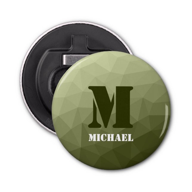 Abrebotellas Patrón de malla geométrica verde claro del ejércit (Anverso)