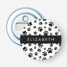 Abrebotellas Patrón de traza, garras de perro, negro y blanco, 