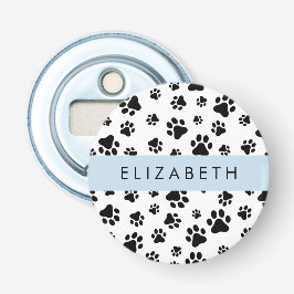 Abrebotellas Patrón de traza, garras de perro, negro y blanco, 