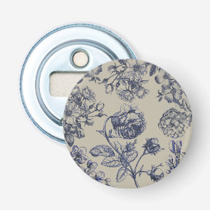 Abrebotellas Patrón Floral Botánico Toile Azul Vintage Antiguo