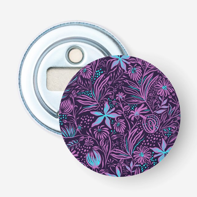 Abrebotellas Patrón floral morado neón moderno (Anverso)