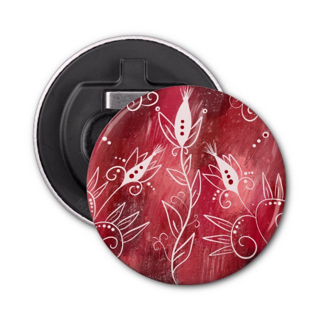 Abrebotellas Patrón floral rojo y blanco (Anverso)