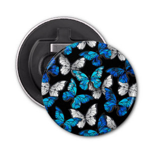 Abrebotellas Patrón oscuro sin foco con mariposas azules morfo