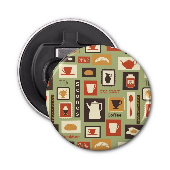 Abrebotellas Patrón retro con platos de cocina para el desayuno (Anverso)
