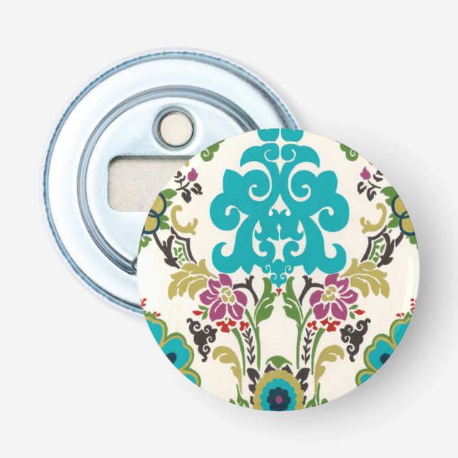 Abrebotellas Patrones florales Damask Plum Turquoise (Anverso)