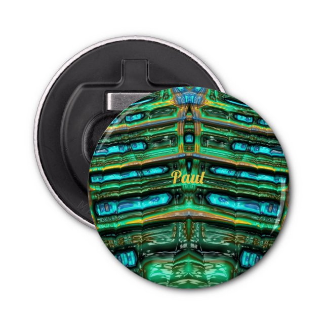 Abrebotellas PAUL ~ Tonos de azul acuático verde y 3D amarillo~ (Anverso)