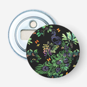 Abrebotellas Pavo real ornamentado y floral vintage