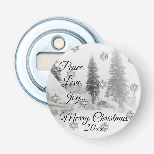 Abrebotellas Peace Love Joy Navidades negros y blancos de nev