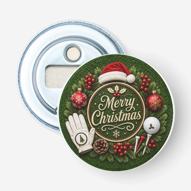Abrebotellas Pegatina de Navidad de Golf (Anverso)