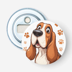 Abrebotellas Perro Basset Alegre con Huellas de Pata Naranjas