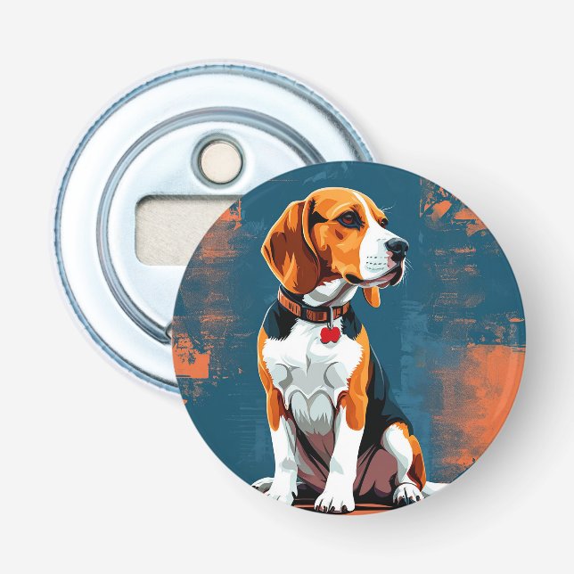 Abrebotellas Perro Beagle en fondo abstracto (Anverso)