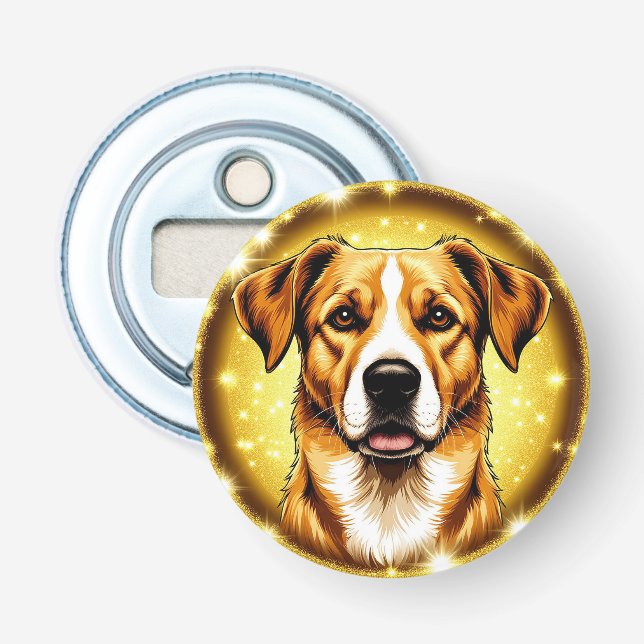 Abrebotellas Perro con fondo dorado (Anverso)
