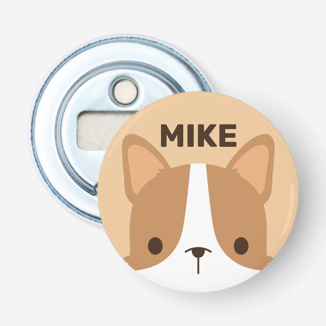 Abrebotellas Perro de Corgi con nombre personalizado (Anverso)