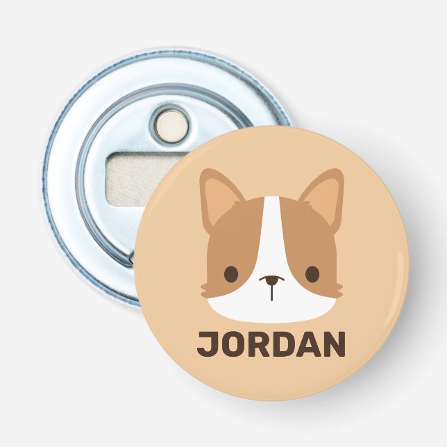 Abrebotellas Perro de Corgi con nombre personalizado (Anverso)