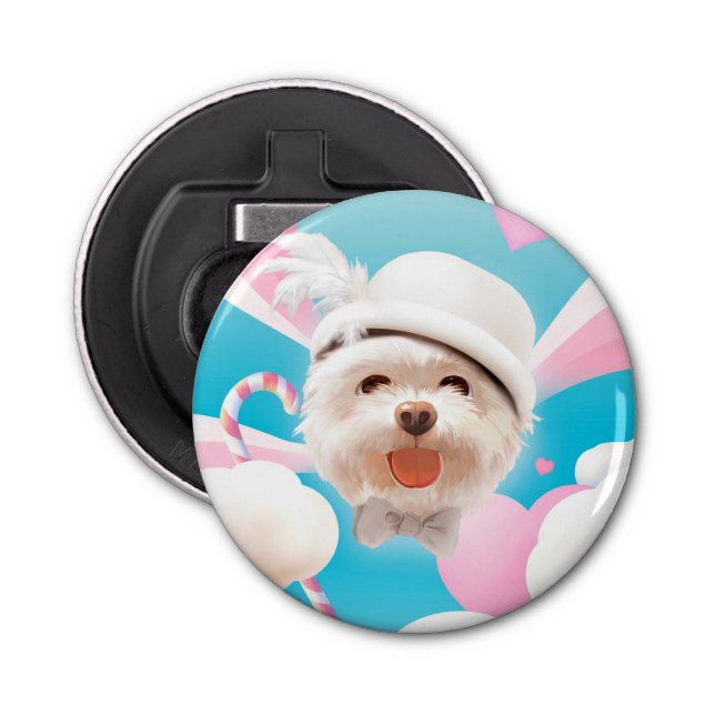 Abrebotellas Perro esponjoso con Gorra blanco (Anverso)