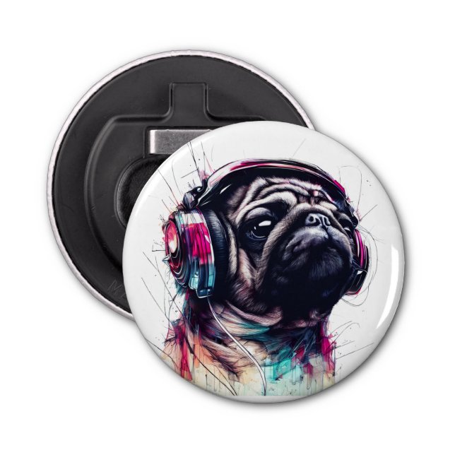 Abrebotellas Perro lindo con audífonos ilustracion de color de  (Anverso)