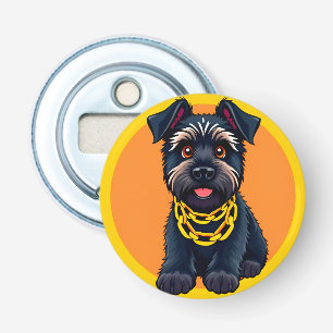 Abrebotellas Perro negro de dibujos animados adorable que lleva