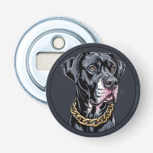 Abrebotellas Perro Negro de Lujo con Cadena de Oro