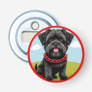 Abrebotellas Perro negro lindo con collar rojo en estilo de dib