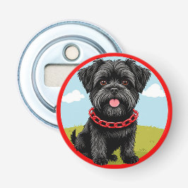 Abrebotellas Perro negro lindo con collar rojo en estilo Person