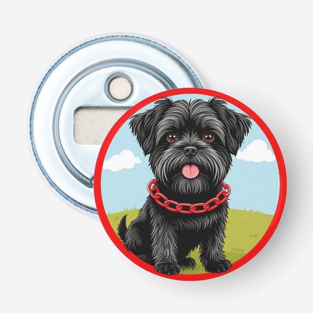 Abrebotellas Perro negro lindo con collar rojo en estilo Person (Anverso)