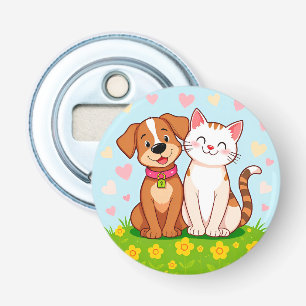 Abrebotellas Perro y gato de dibujos animados lindos sentados j