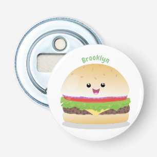 Abrebotellas Personalizado de hamburguesa kawaii feliz