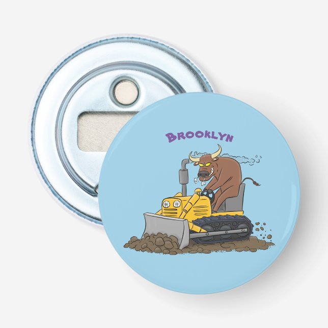 Abrebotellas Personalizado del bulldozer cómico que conduce un  (Anverso)