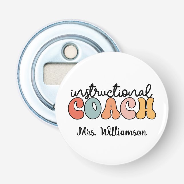 Abrebotellas Personalizado Entrenador de Educación Retro (Anverso)