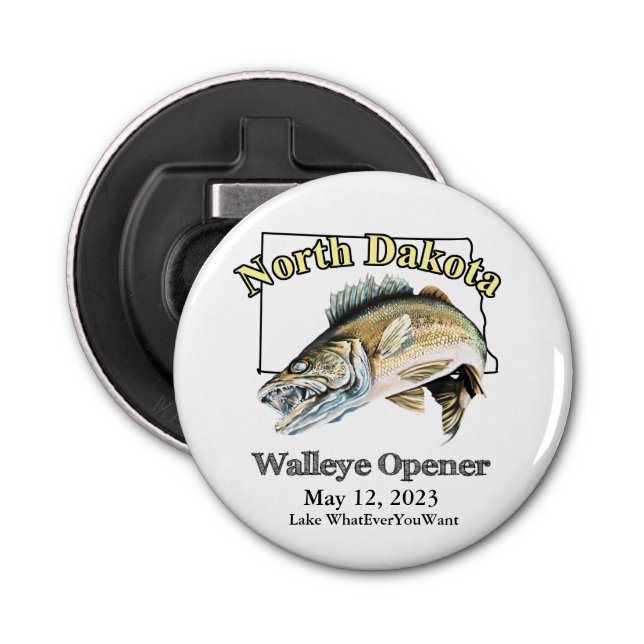 Abrebotellas Personalizado Lake and Date North Dakota Walleye O (Anverso)