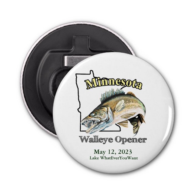 Abrebotellas Personalizado Lake/Date Minnesota Walleye Opener (Anverso)
