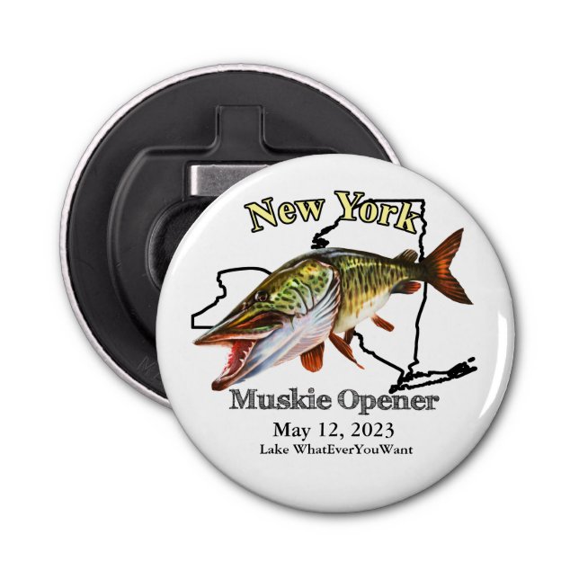 Abrebotellas Personalizado Lake/Date New York Muskie Opener (Anverso)