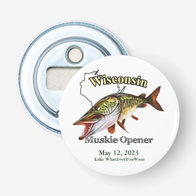Abrebotellas Personalizado Lake/Date Wisconsin Muskie Opener (Anverso)