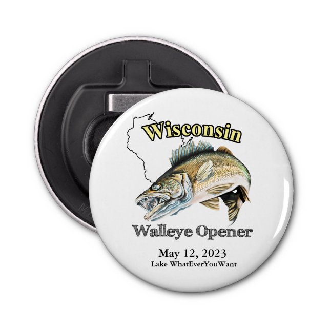 Abrebotellas Personalizado Lake/Date Wisconsin Walleye Opener (Anverso)