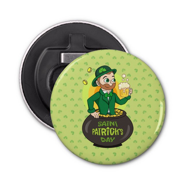 Abrebotellas Personalizado leprechaun en una olla de oro sosten (Anverso)