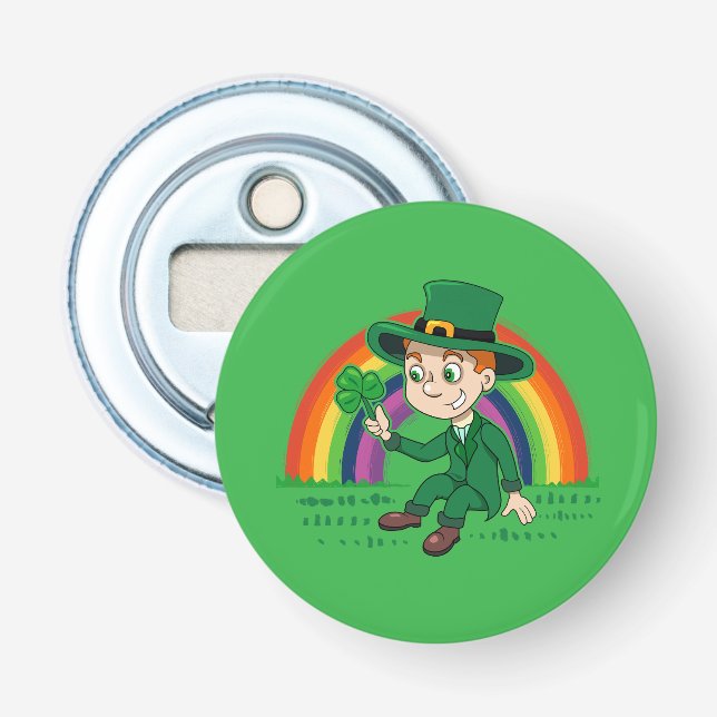 Abrebotellas Personalizado lindo leprechaun con shamrock y arco (Anverso)