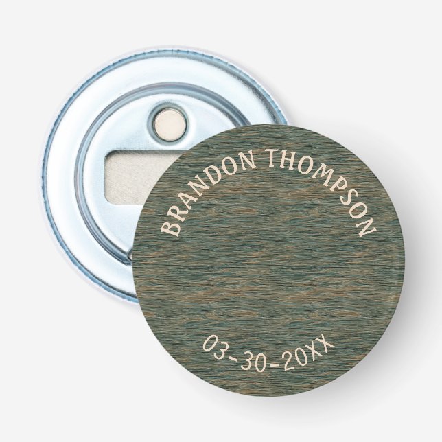 Abrebotellas Personalizado Patrón de Madera Gris Azul Rústico P (Anverso)