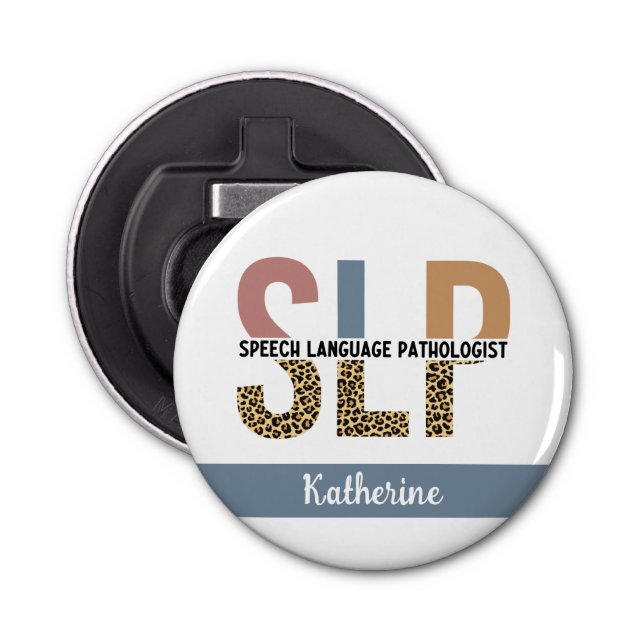 Abrebotellas Personalizado SLP Speech Pathólogo Leopard Print (Anverso)